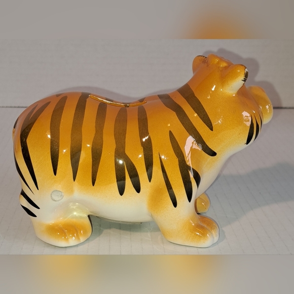 Vintage  Retro Tiger Coin Bank W Cute Flower On Top of Head 3” H 7” L - Picture 4 of 7